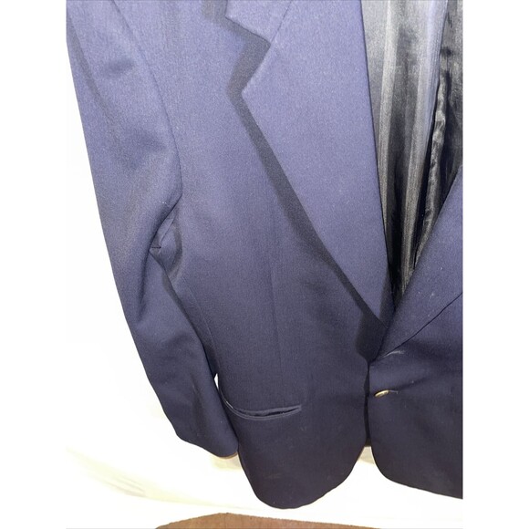 Pierre Cardin Suit Jacket Men’s Size 42L Blue 100% Worsted Wool Missing Button - Picture 6 of 12